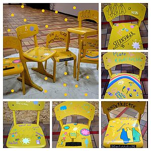 Ein Platz für Kinderrechte - von Kindern für Kinder
Wir haben an unserem Sternsingertag zur Vorbereitung auf die Aktion fünf Stühle mit den Kindern gestaltet, die nun in unserem Ort an verschiedenen Stellen sichtbar sind: Kindergarten, Grundschule, Bücherei, Pfarrheim, Rathaus. // © Barbara Schmitt